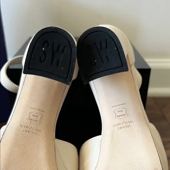 Stuart Weitzman Beige Peep Toe Block Heels - Picture 6 of 7